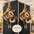 Neutral Double Sided Fall Door Wreath with Cream Pumpkin and White Sunflowers