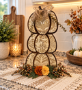 Three Tier Wood Pumpkin Stack with Damask Decoupage, Fall Shelf Decor