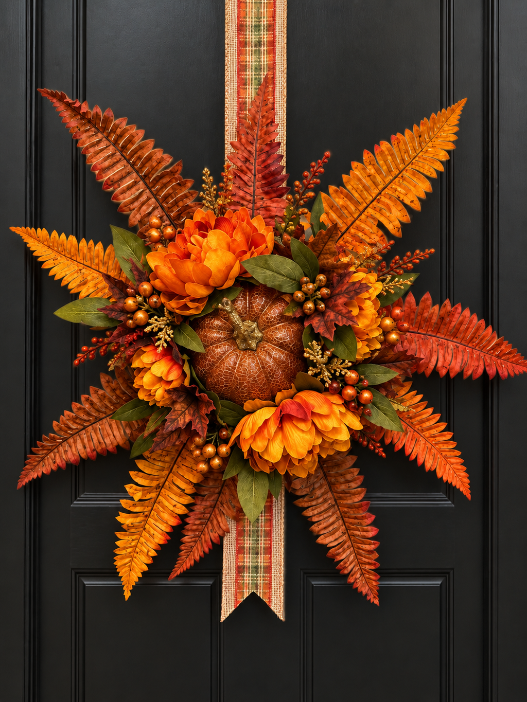 Double Sided Fall Door Wreath with Autumn Florals and Ferns