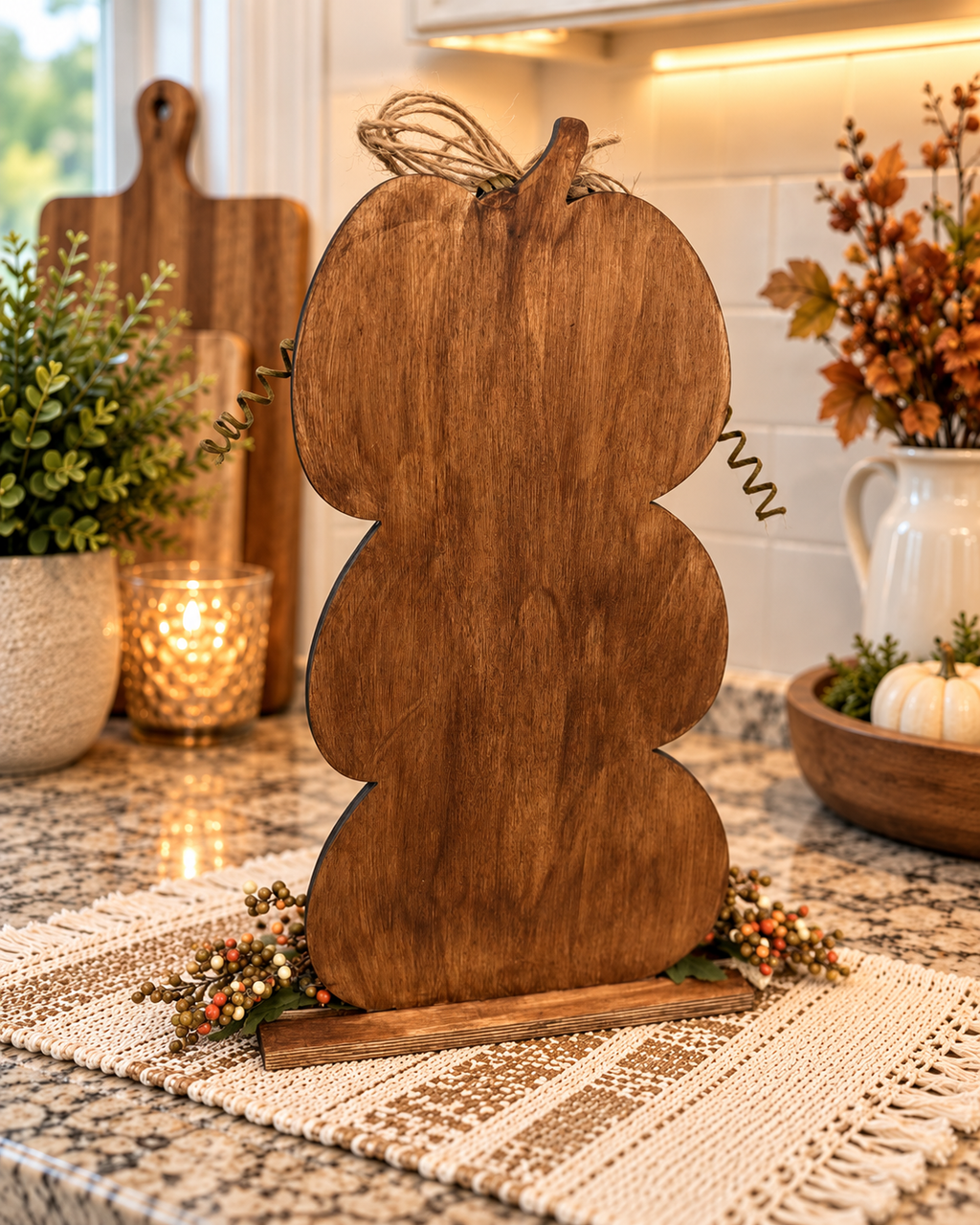 Three Tier Wood Pumpkin Stack with Damask Decoupage, Fall Shelf Decor