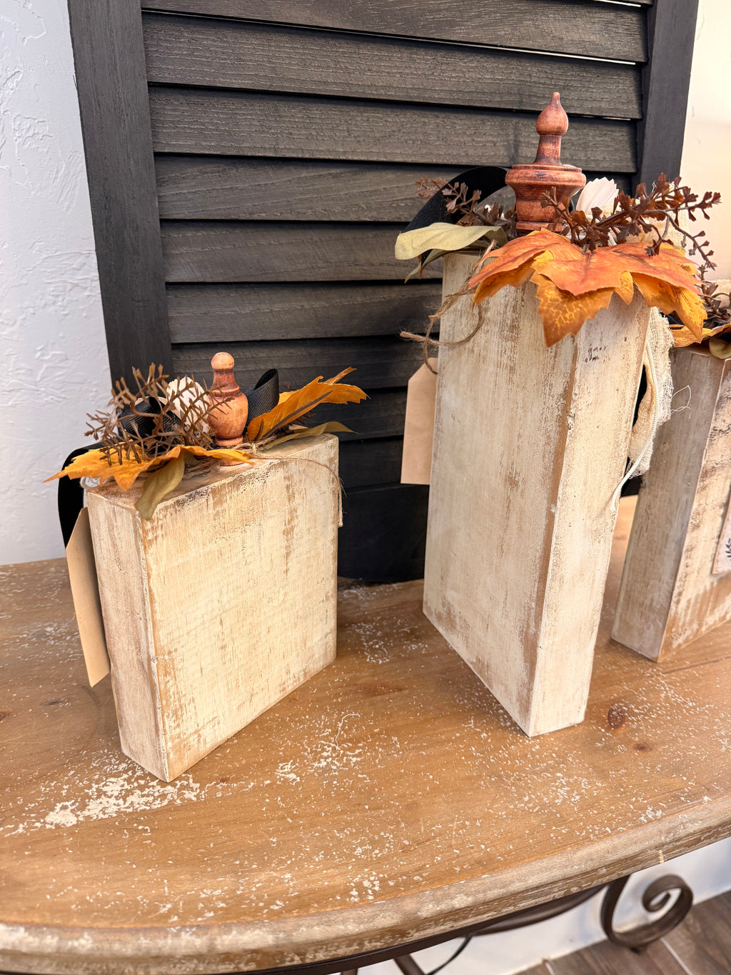 Leopard Print Fall Wood Blocks with Pumpkin Ribbon Decor, Autumn Shelf Decor