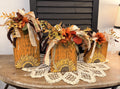 Yellow Sunflower Wood Pumpkin Blocks with Dimensional Resin Pumpkin Accents, Fall Shelf Decor