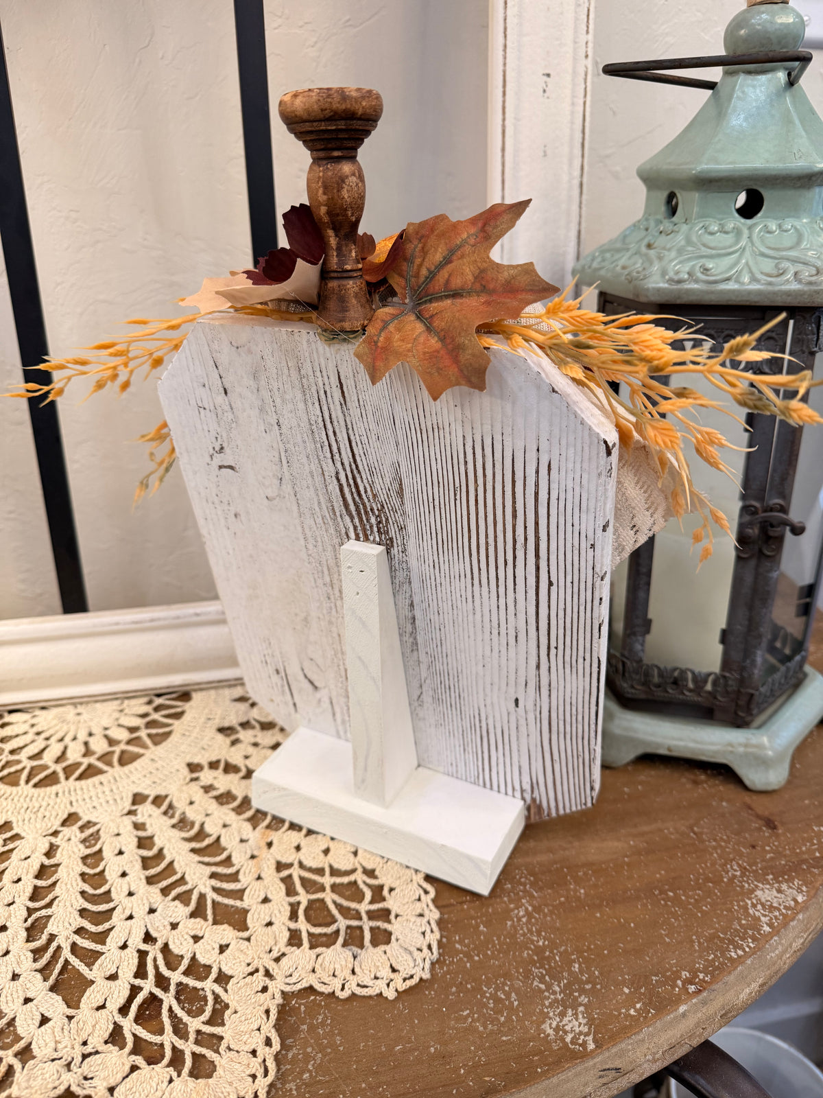 Fall Wood Shelf Sitter with Milk Can, Sunflowers and Pumpkins, Decoupage Decor