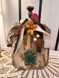 Harvest Wood Shelf Sitter with Dimensional Ornate Resin Accent and Fall Ribbon