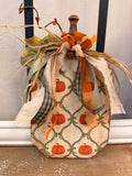 Vintage Pumpkin Wood Shelf Leaner with Fall Lattice Decoupage Pattern
