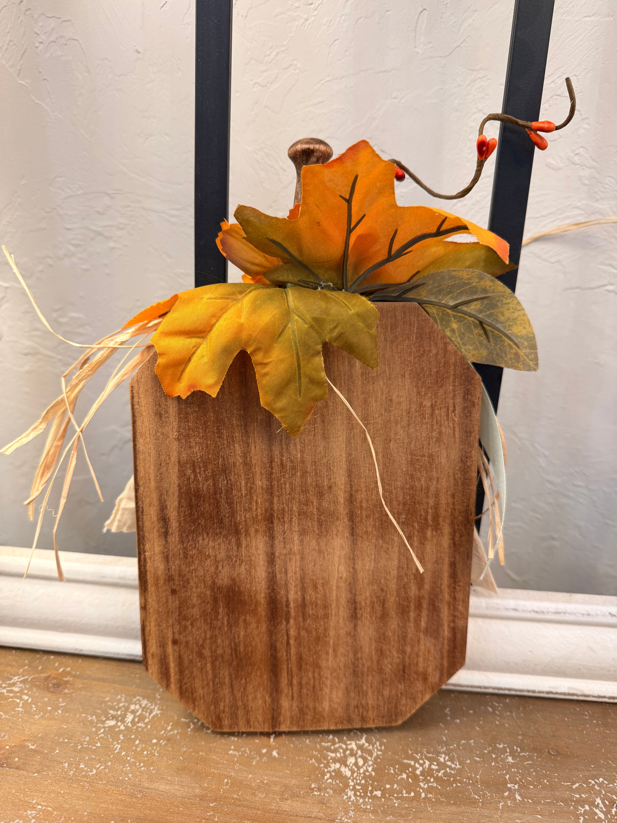 Vintage Pumpkin Wood Shelf Leaner with Fall Lattice Decoupage Pattern