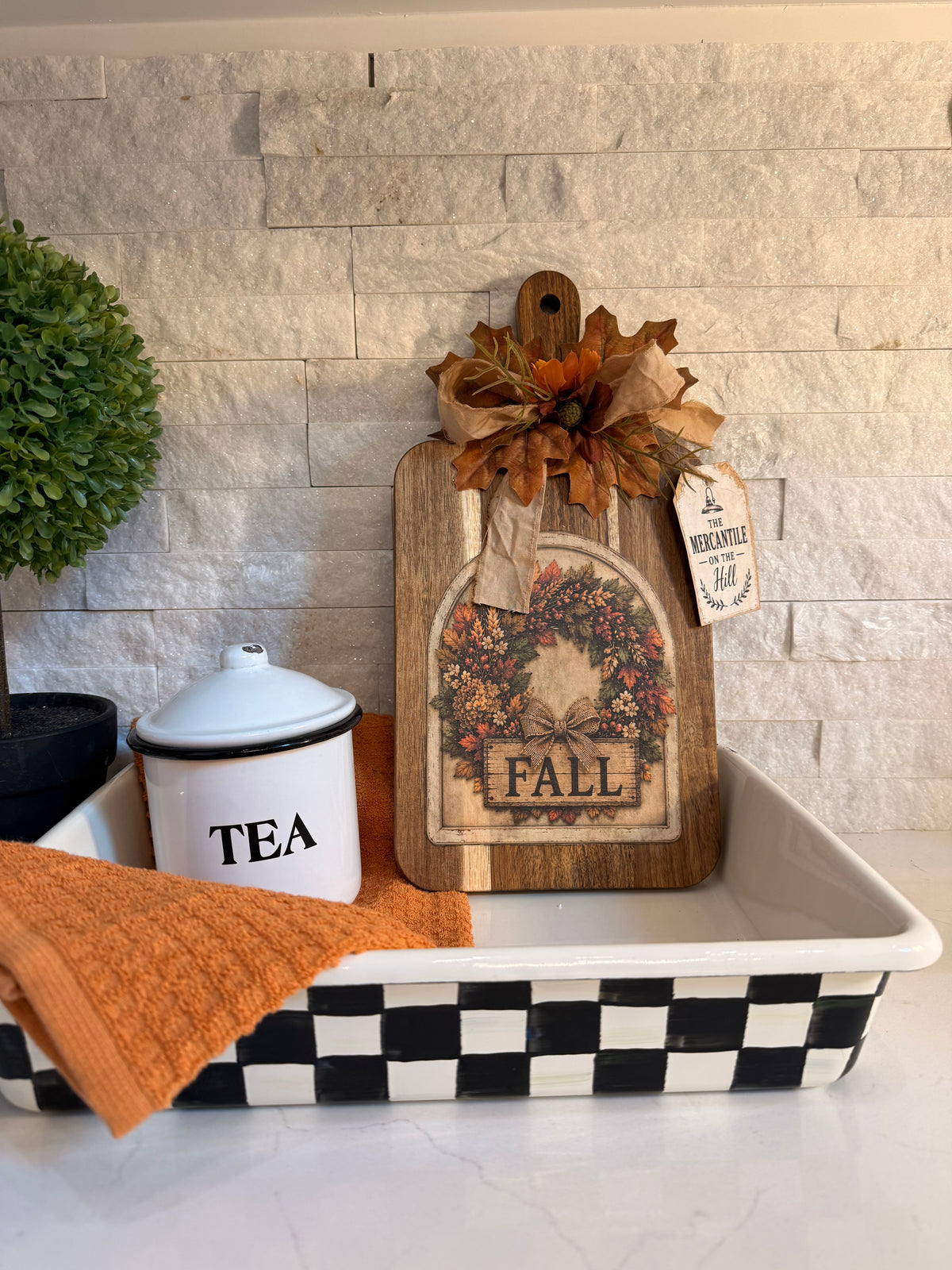 Fall Wreath Decorative Cutting Board with Autumn Floral Design, Rustic Kitchen Decor