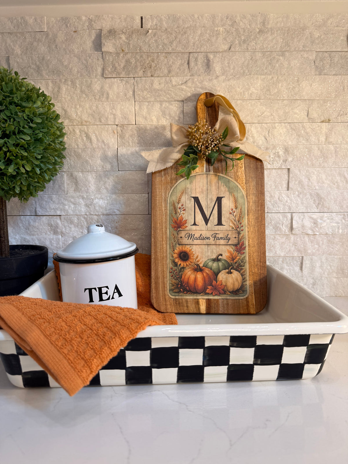 Personalized Fall Decorative Cutting Board with Pumpkins and Sunflowers, Custom Family Decor