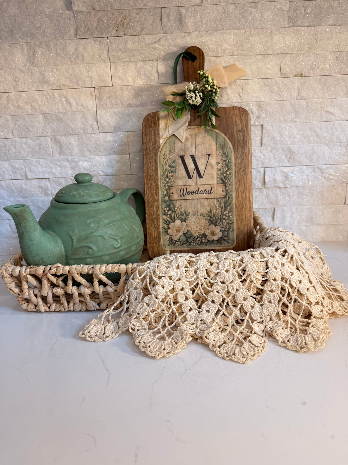 Personalized Hydrangea Decorative Cutting Board with Family Initial, Custom Kitchen Decor