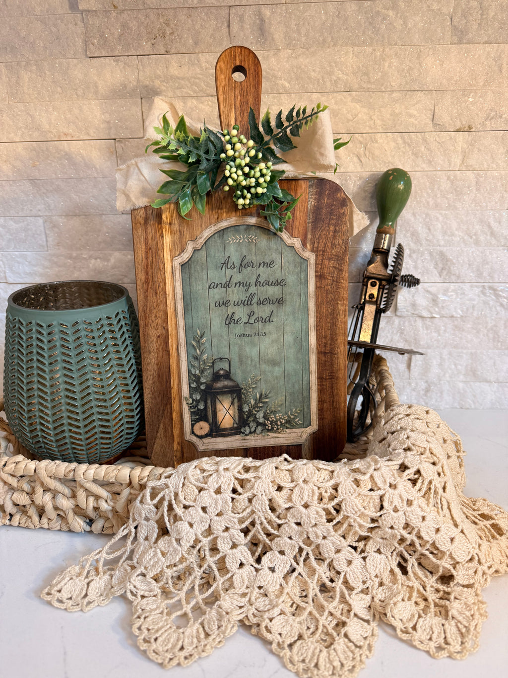 Christian Decorative Cutting Board with Joshua 24:15 Scripture, Rustic Faith Home Decor