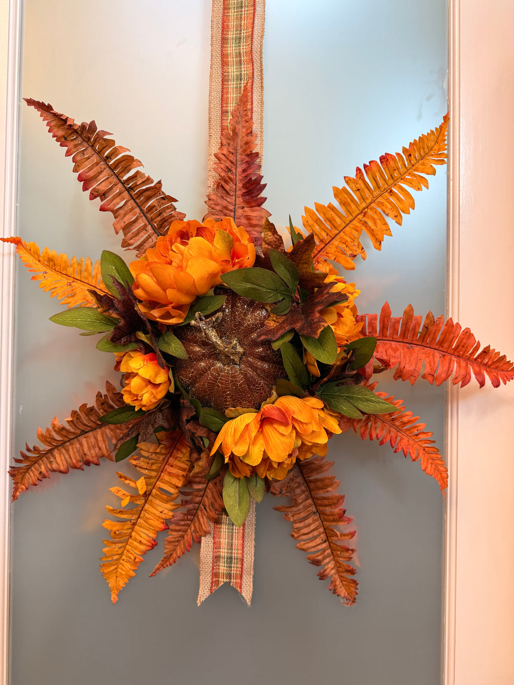 Double Sided Fall Door Wreath with Autumn Florals and Ferns