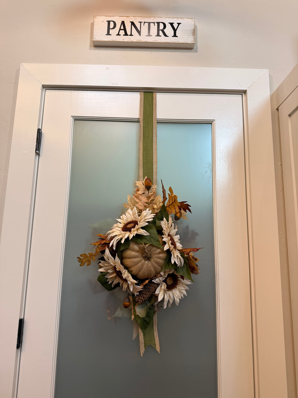 Neutral Double Sided Fall Door Wreath with Cream Pumpkin and White Sunflowers