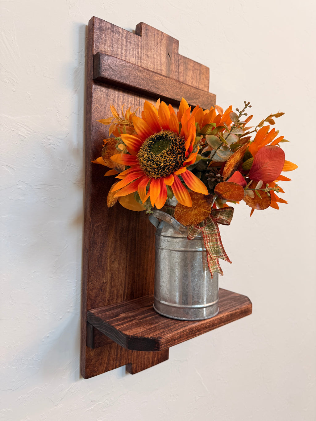 Large Rustic Handmade Wood Wall Sconce with Display Shelf, Lantern and Candle Decor Options