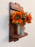 Large Rustic Handmade Wood Wall Sconce with Display Shelf, Lantern and Candle Decor Options