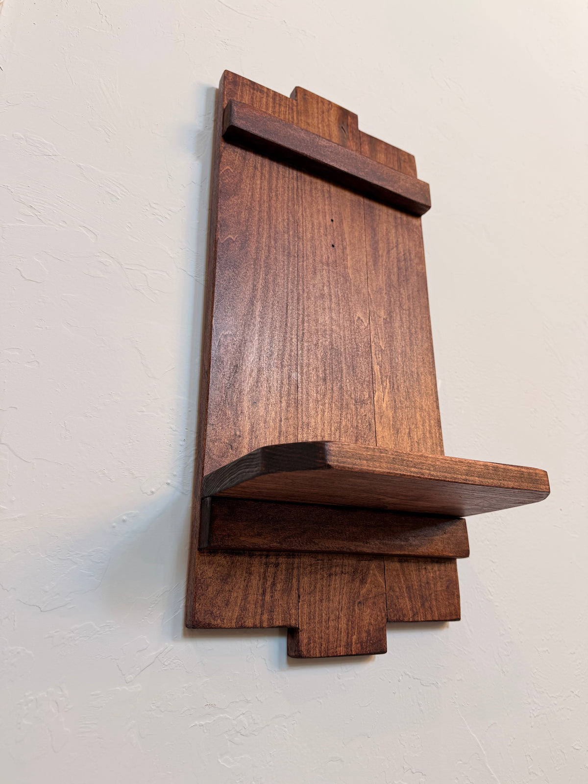 Large Rustic Handmade Wood Wall Sconce with Display Shelf, Lantern and Candle Decor Options