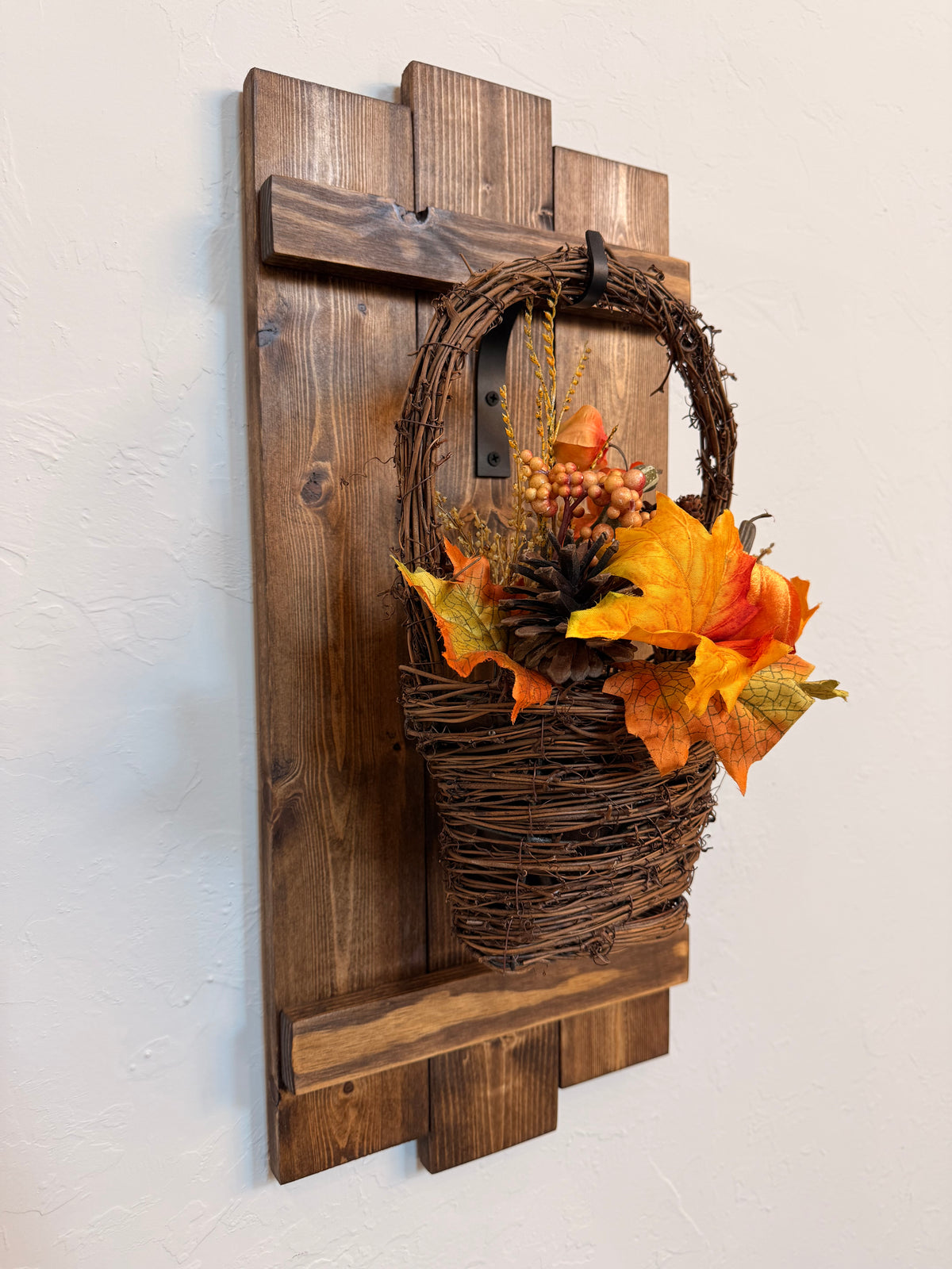Large Rustic Handmade Wood Wall Sconce with Lantern Hook, Lantern and Candle Decor Options