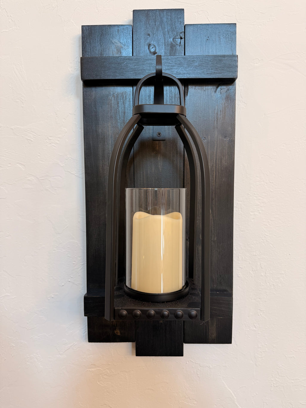 Large Rustic Handmade Wood Wall Sconce with Lantern Hook, Lantern and Candle Decor Options