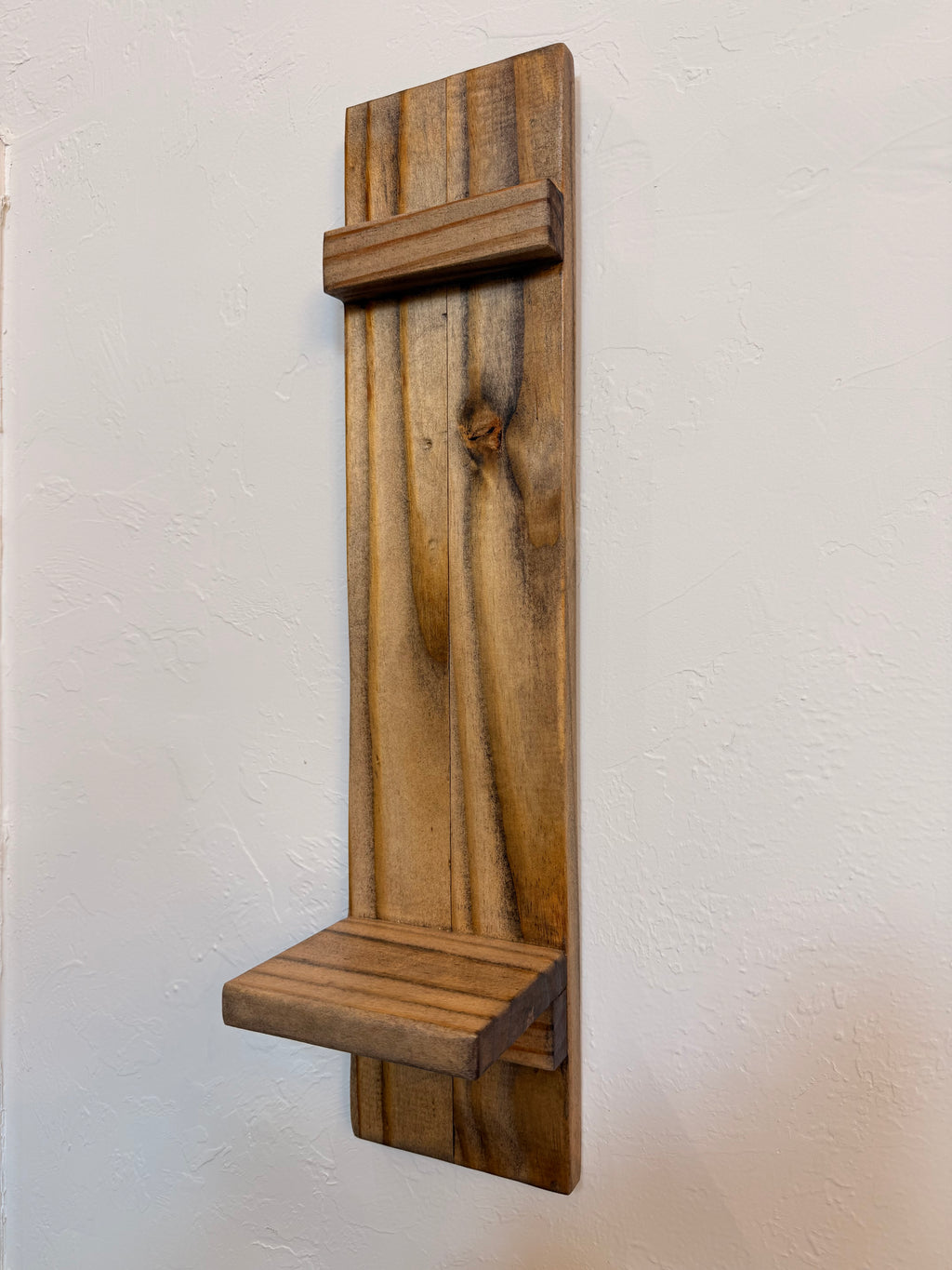 Rustic Handmade Wood Wall Sconces (Pair) with Display Shelf, Lantern and Candle Decor Options
