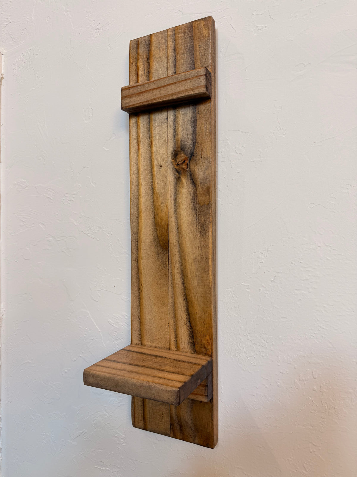 Rustic Handmade Wood Wall Sconces (Pair) with Display Shelf, Lantern and Candle Decor Options