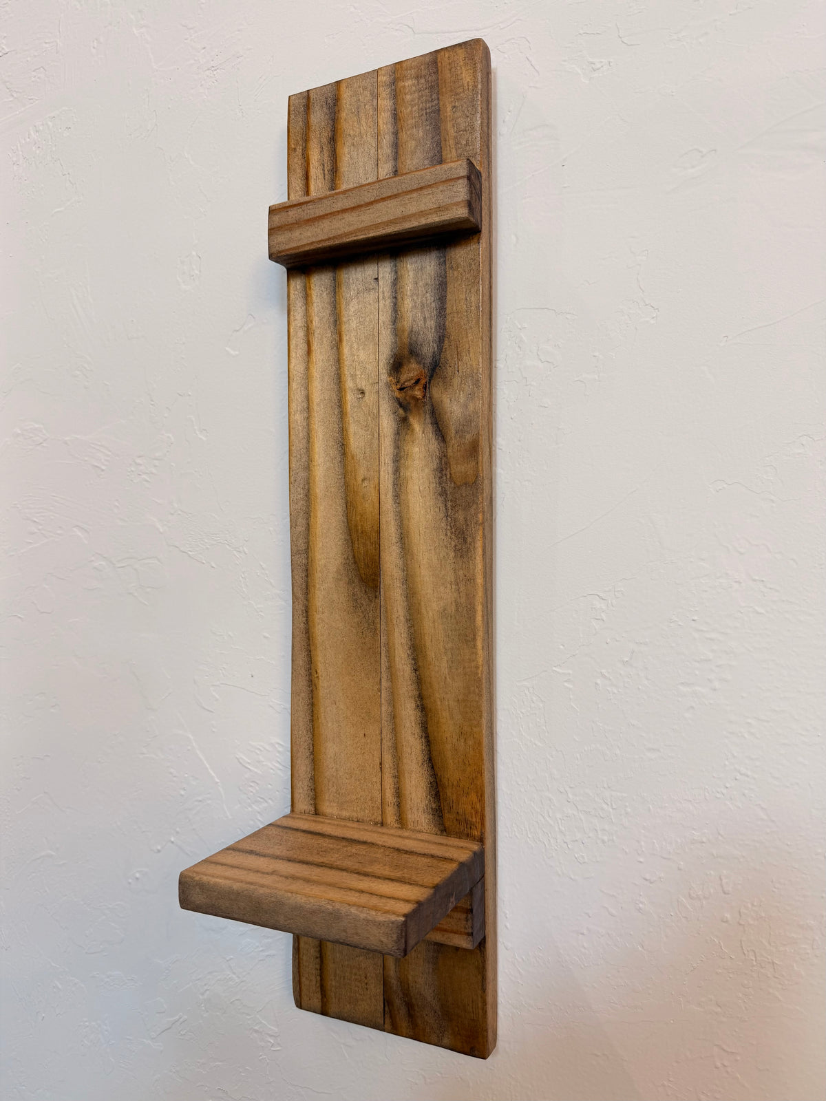 Large Rustic Handmade Wood Wall Sconce with Lantern Hook, Lantern and Candle Decor Options