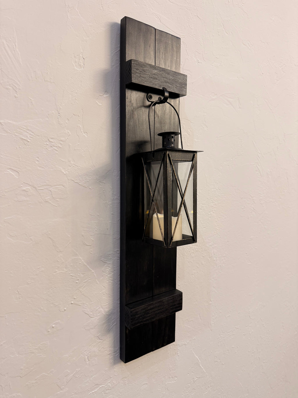 Rustic Handmade Wood Wall Sconces (Pair) with Lantern Hook, Lantern and Candle Decor Options