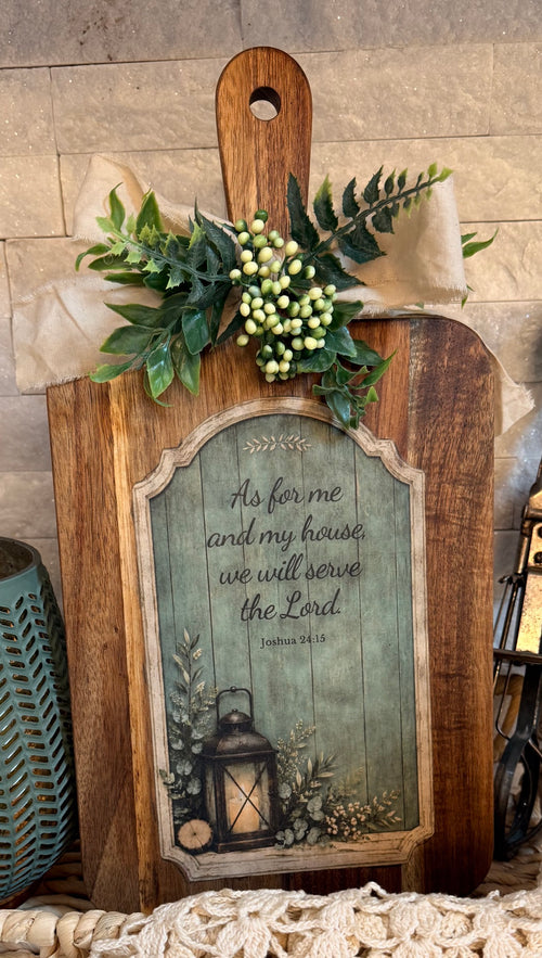 Christian Decorative Cutting Board with Joshua 24:15 Scripture, Rustic Faith Home Decor