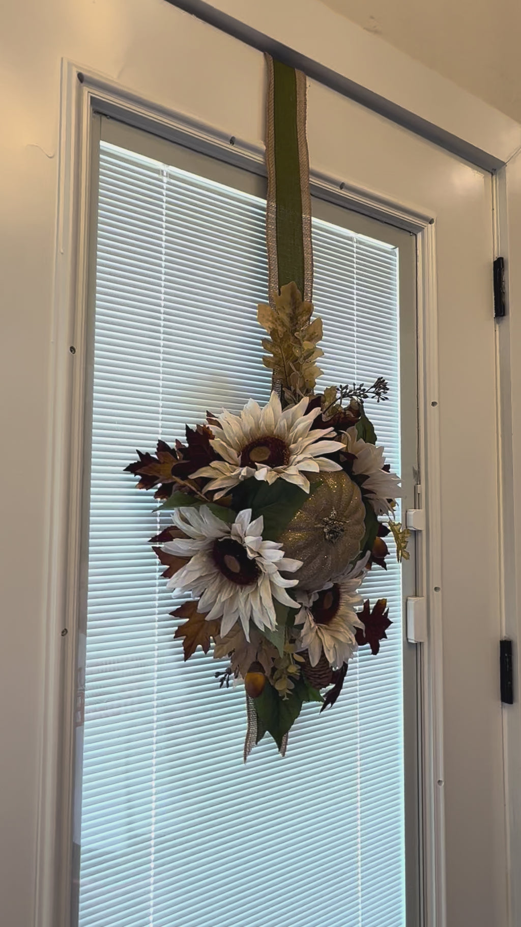 Neutral Double Sided Fall Door Wreath with Cream Pumpkin and White Sunflowers