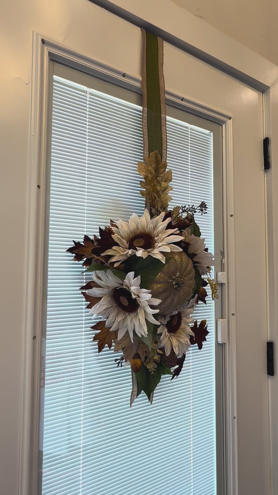 Neutral Double Sided Fall Door Wreath with Cream Pumpkin and White Sunflowers